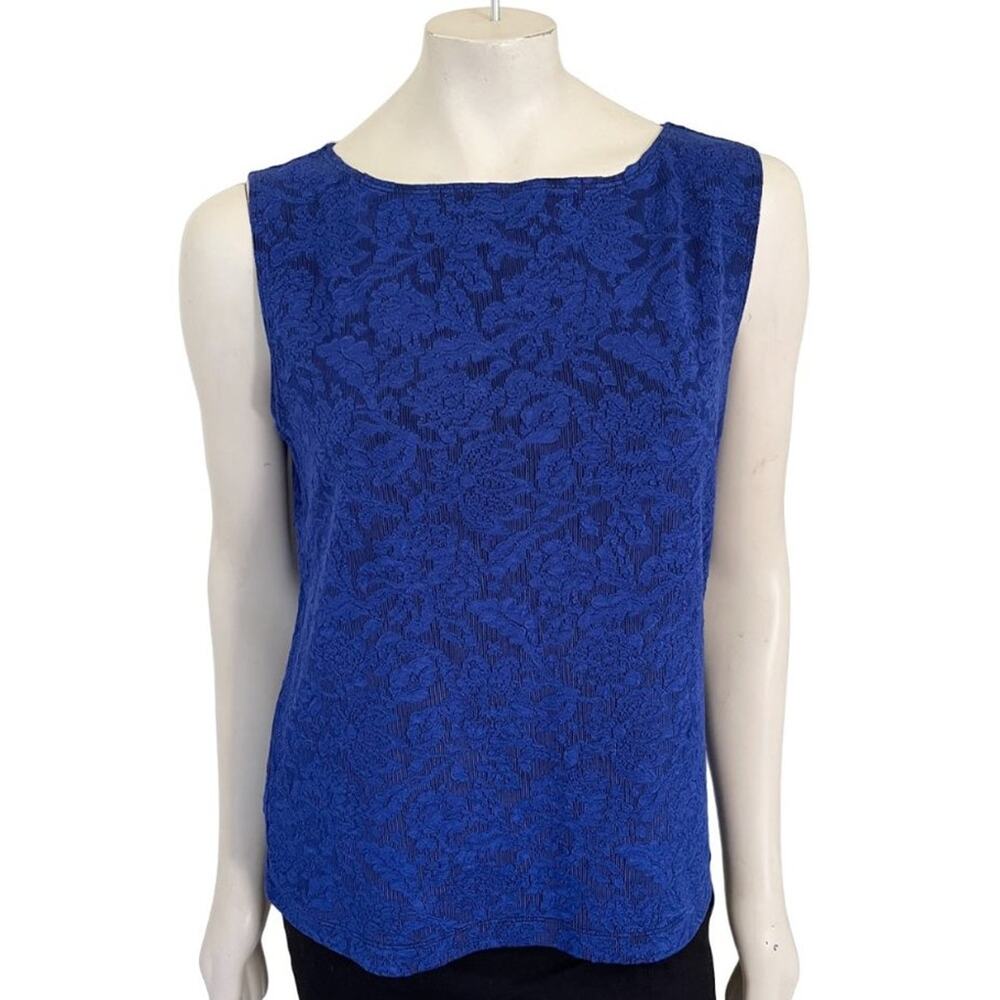 CHICO'S TRAVELERS Floral Jacquard Sleeveless Top in Royal Blue  SZ 16